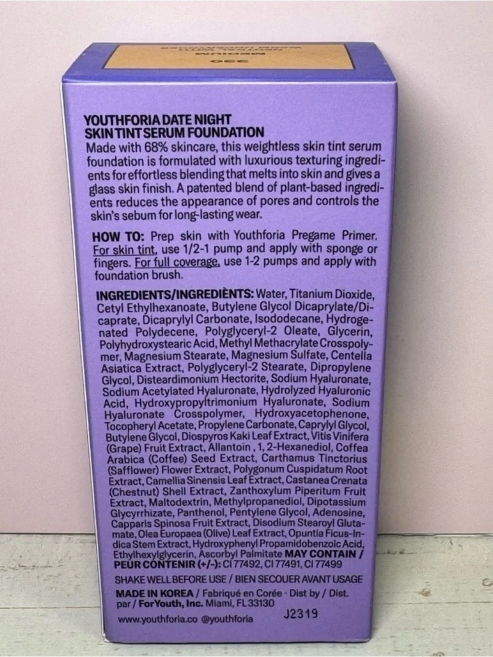 YOUTHFORIA DATE NIGHT FOUNDATION 68% SKINCARE (330 Medium) 35 ml / 1.18 fl oz